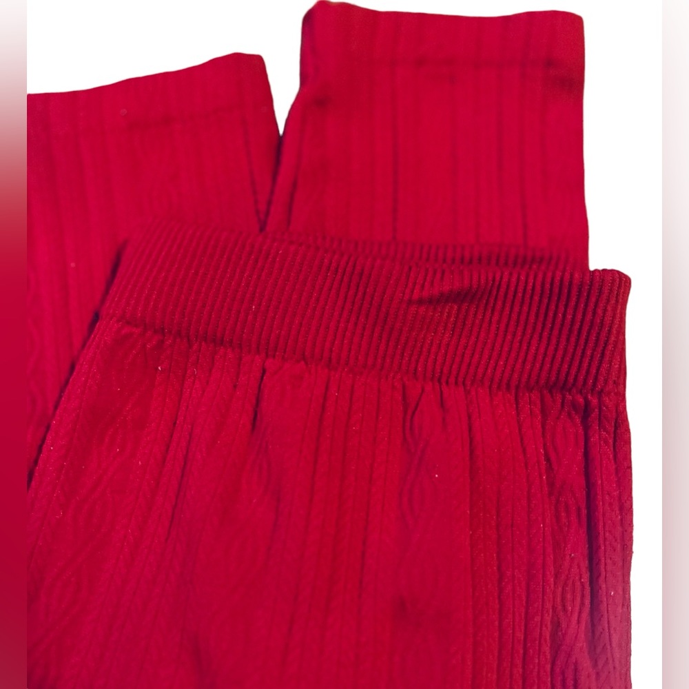 Womens Ladies Red Cable Ribbed Knitted Leggings Size XL 15-17